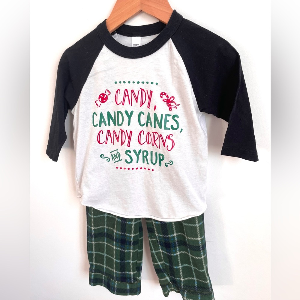 5/$30💥Fleece Holiday Pajamas Set, Christmas Candy Canes & Corn, Long Sleeves